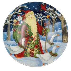 Santa With Geese Stoneware Plate 7.5" Debi Hron 2010 Gibson